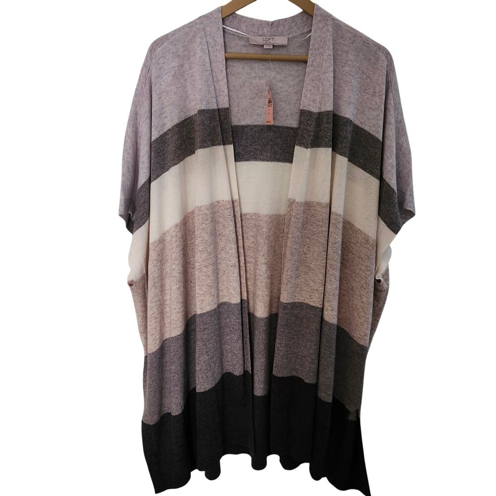 Loft Plus Open Front Sleeveless Striped Cardigan/Kimono Size 14